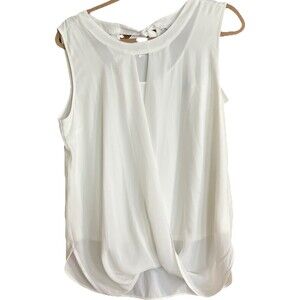 41 Hawthorn Clearwater Mixed Material Blouse Womens Large Cream Surplice Top